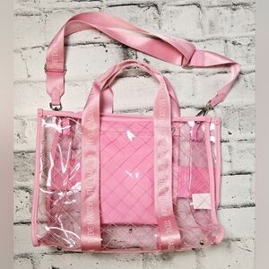 Steve Madden Pink Clear Tote w Quilted Pouch Stadium Crossbody